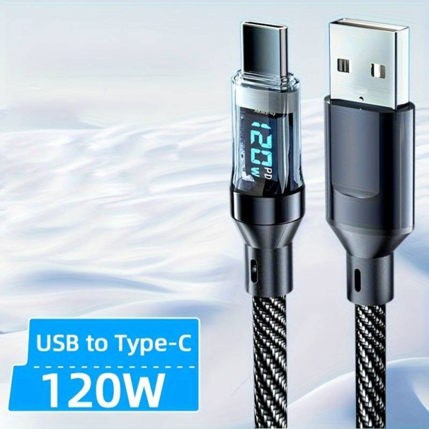 usb til usb c ladekabel - sort med watt måler